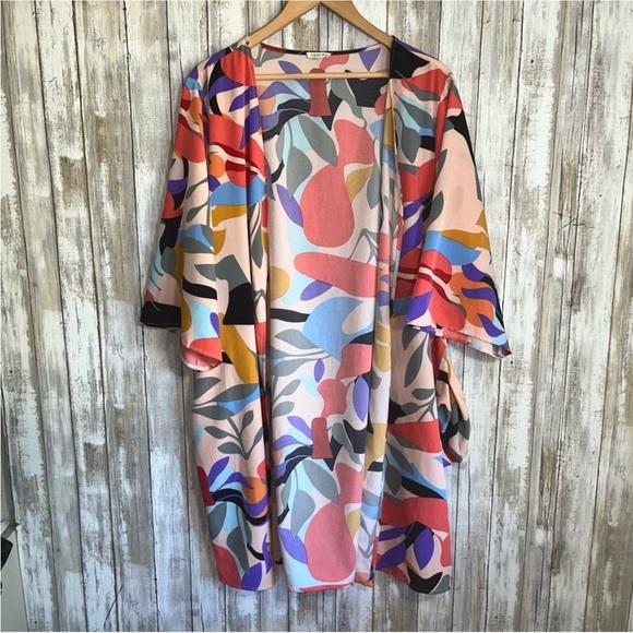 JODIFL Other - JODIFL Colorful Abstract Mod Open Front Kimono Cover Up Layer Artsy Boho